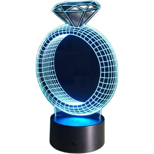 Diamond Ring 3D Led Lamp Colorful Vision Stereo Acrylic Luminaria USB 3D Table For Bedroom Decoration Party Decor Ligh GX-022