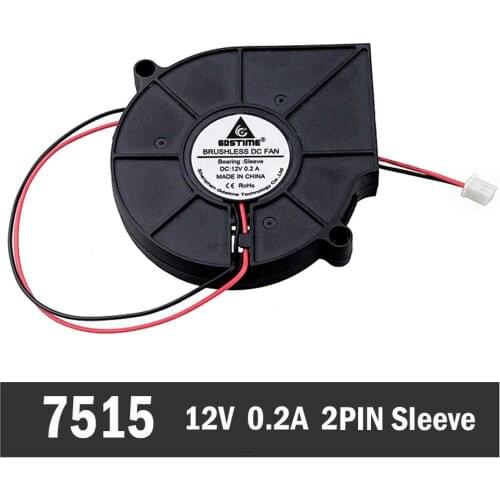 50Pcs Gdstime 7515 75mm DC 12V 2Pin BSleeve Bearing Brushless Cooling Turbine Blower Fan 75mm x 15mm Blower Fan