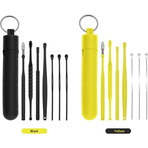 7pcs/set Ear Wax Removal Tool Stainless Steel Earpick Dual-end Wax Remover Curette Ear Pick Cleaner Spoon with Storage Case