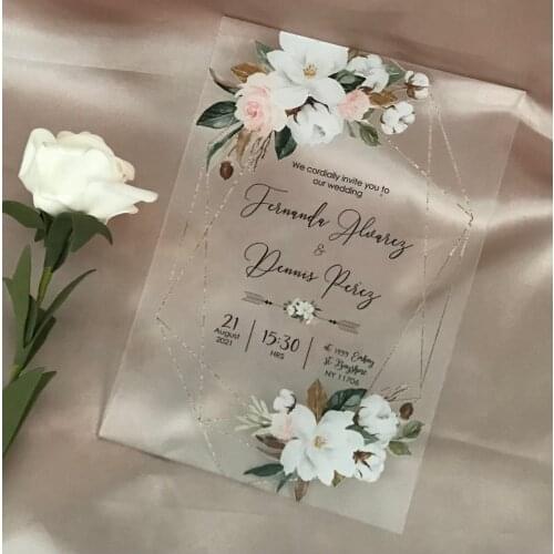 Acrylic Anniversary Invitations,White Rose Floral,Peony Acrylic Invitation,Custom10pcs Acrylic Wedding Invitation,Acrylic Invite