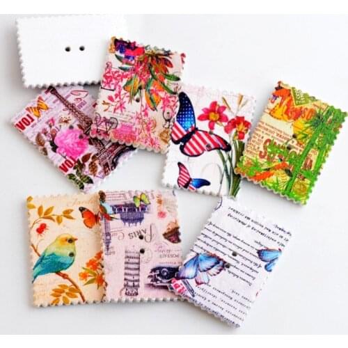 Free Shipping 20PCs Random Mixed Rectangle 2 Holes Pattern Wood Sewing Buttons Scrapbooking 40x28mm F0980