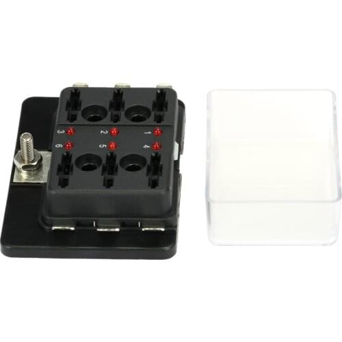 6 Way Blade Fuse Box Holder with LED Warning Light Kit for Car Boat Marine Trike 12V 24V
