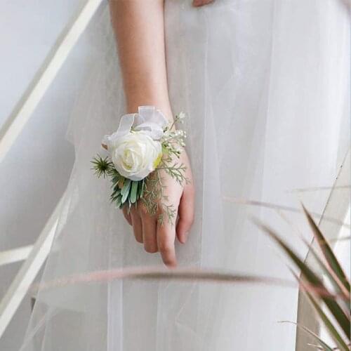 Wrist Corsage Bridesmaid Sisters Hand Flowers Artificial Bride Flowers For Wedding Dancing Party Decor Bridal Prom Accessory
