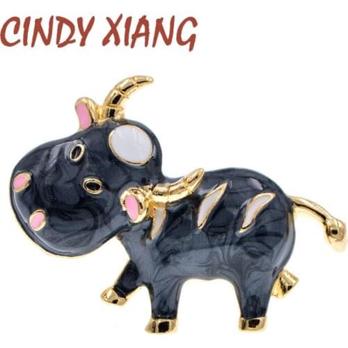 CINDY XIANG New Arrival Cute Small Cow Brooches For Women Enamel Bull Cattle Pin Animal Design Jewelry 3 Colors Available