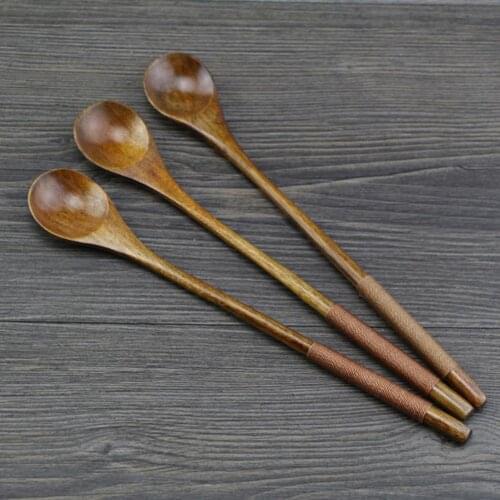 Wood Soup Scoop Long Handle Deluxe Wooden Multifunction Tea Coffee Honey Stirring Spoon for Kitchen Cooking Tableware