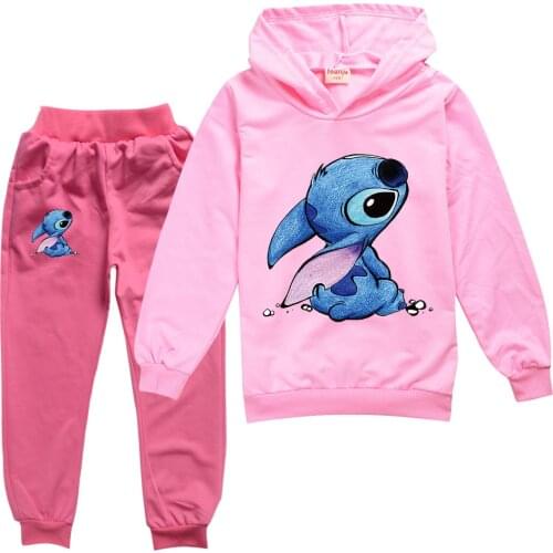 Stitch Boys Girls letters Printed Clothes Cute tshirt Fashion Long Sleeved Spring Autumn Hooded Pullover Sweater Kids Costume