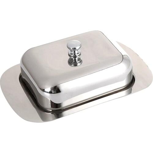 Luxious Stainless Steel Butter Dish Box Container Shiny Cheese Server Storage Keeper Tray with Easy to Hold Lid