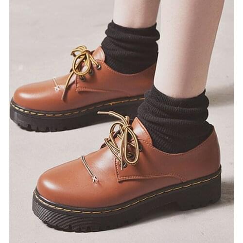 Brown oxfords shoes women casual platform ladies dress derby brogue leisure footwear walking student shoes Japan style
