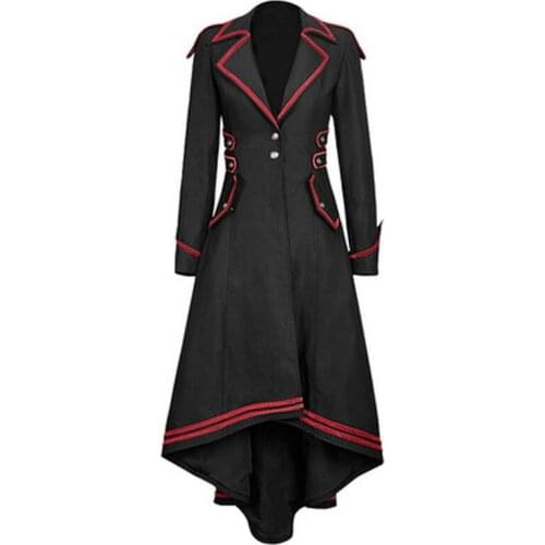 Medieval Punk Style Pirates Halloween Cosplay Costumes Victorian Gothic Single Breasted Medieval Trench Jacket Woman Tuxedo