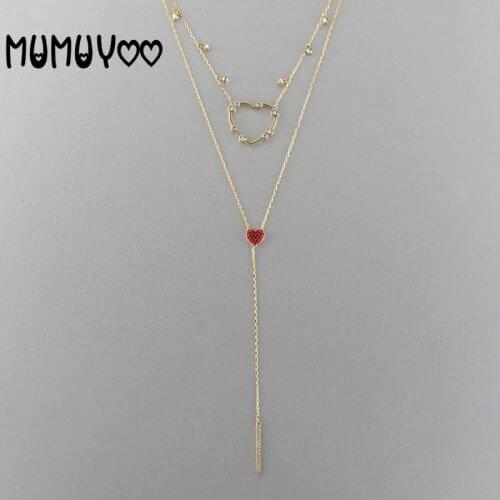Fashion jewelry high-quality swa, glamour love women necklace red hollow crystal heart-shaped double-in-one collared chain girl
