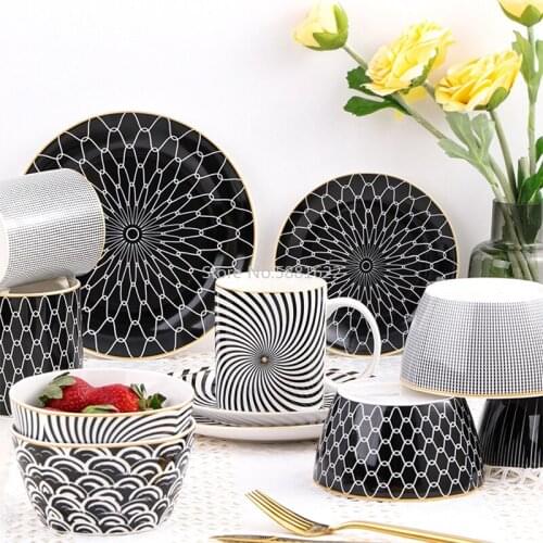 Geometric patterns Ceramic Salad Bowl Europen Style Noodle Container For salad soup Bowl Ceramica Set Kitchen Tool Tableware