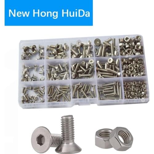 M2 M3 M4 M5 M6 Hex Socket Flat Head Machine Screw Metric Thread Countersunk Hexagon Bolt Assortment kit Set 304 Stainless Steel