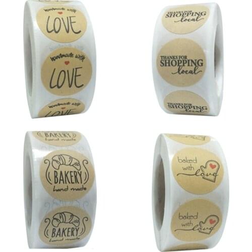 500pcs Handmade with Love Stickers Kraft Paper Seal Label Sticker Baker Party Business Gift Box Decor Kitchen Accessory Tag