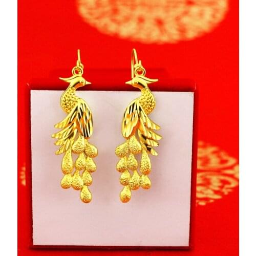 New Wedding Accessories Yellow Gold Filled Phoenix Earrings Bridal Temperament Gift