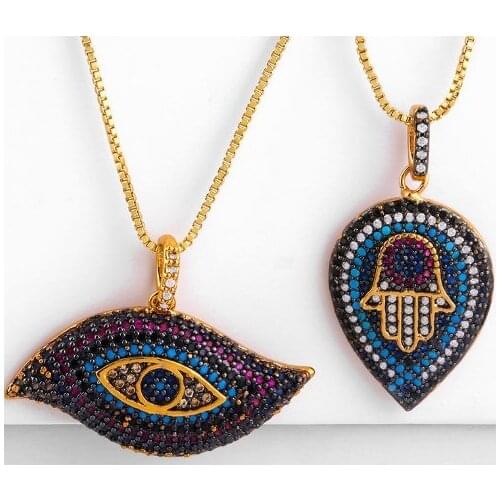 Evil eye multicolor micro pave cz zircon cubic zirconia necklace copper Clavicle gold plated Snake Chain Choker Pendant ijgh4