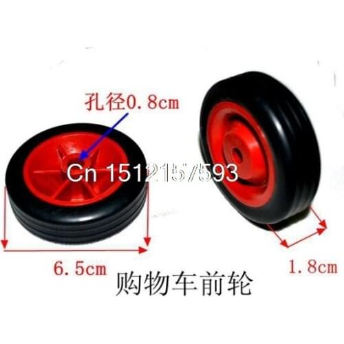 2pcs 2.5" 6.5cm 65x8x18mm Front Shopping Trolley Basket Red Black Cart Wheels Rubber Inner Hole 8mm