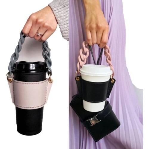 PFashionable Convenient U Leather Portable Glass Cup Holder Detachable Chain Coffee Cup Outer Packaging Leather Case In Stock