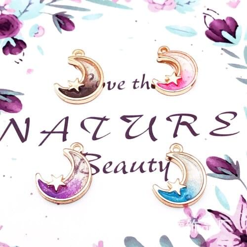 10pcs DIY Handmade Color Moon Star Pendant Drops Oil Zinc Alloy Jewelry Accessories Headwear Earrings Pendant Korean