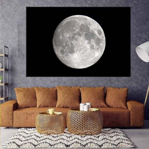 Full Moon Night Sky Black White Vivid Detail Photo Cool Wall Decor Art Print Canvas Poster For Home Decor