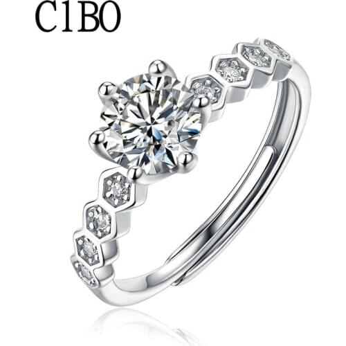 S925 Sterling Silver Ring Live Mouth Nine-star Ladies Wedding Ring Silver Hollow Support Inlaid Honeycomb Ring AA-02