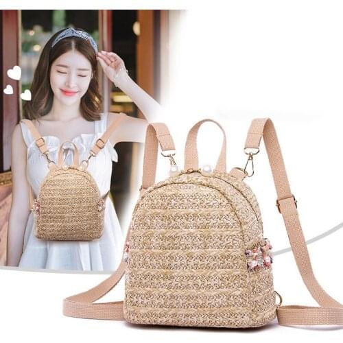 SMOOZA Straw Backpack for Women Teenager Girls Shoulder Bag Casual Female Travel Daypack Mochila Feminina 2021 High Capacity Ruc