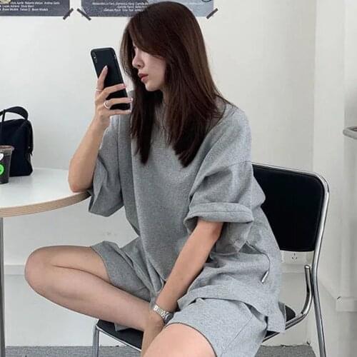 KPOP Sport 2 Piece Sets 2021 Summer Shorts Sets Student T-shirt Suit Loose Two Piece Set Woman Casual Tracksuit Women Sweatsuit