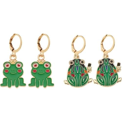 Green Enamel Cute Frog Earrings for Women Girl Kawaii Cartoon Froggy Drop Earring Lady Fashion Jewelry Making Kids Gift Brincos