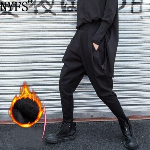 NYFS Black High Elastic Waist Split Joint Long Harm Pants New Loose Fit Pants Woman Fashion Tide Spring Autumn 2021