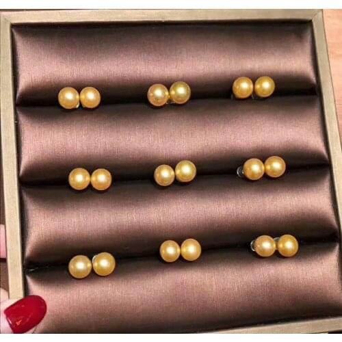 Shilovem 18k yellow gold Natural freshwater pearls stud Earrings fine Jewelry new round women trendy round xhfe0808111z