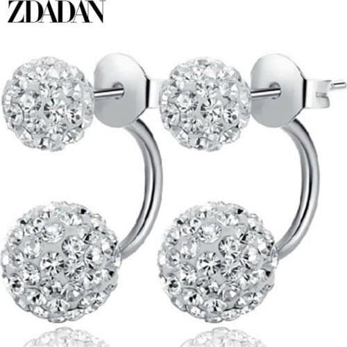 ZDADAN 925 Sterling Silver 8mm 10mm 12mm Ball Earrings For Women Fashion Jewelry