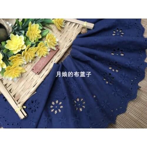 1 Meter Width 11cm Navy Blue Embroidered Lace Textile Patchwork 100% Cotton Lace Trim Fabric DIY Sewing Dress Curtain Decoration