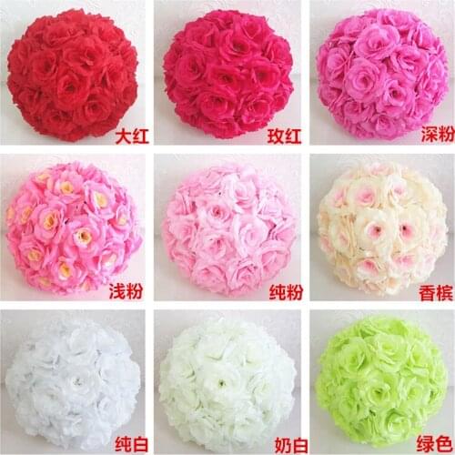 1pcs 8"(20cm)Artificial Kissing Flowers ball Pomander Rose Flowers Bouquet DIY Wedding Party Decoration pendant balls 15colors