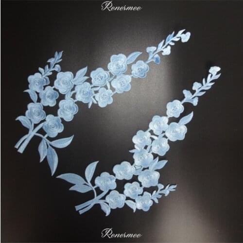 1 Mirrow Pair Flower Pink Applique Clothing Embroidery Patch Fabric Sticker Iron On Patch Craft Sewing Repair 28.5X18cm SX119