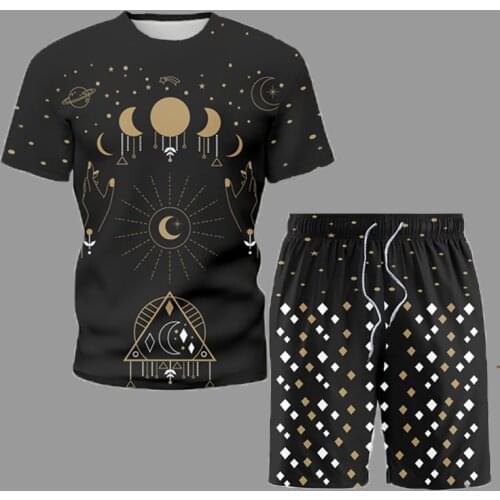 Cartoon Harajuku Print Men Set 2021 Summer Casual Short Sleeve Male T-Shirt+Shorts 2 Packs Freely Matched New Sportswear Suit
