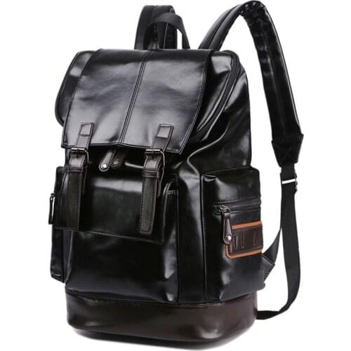 2021backpack Fashion Trend Pu Leather Backpack College Student Schoolbag Personality Versatile Casual Korean Mens Travel Bag