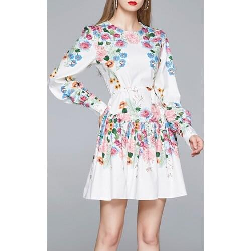 2021 New Fashion Runway Autumn Women Lantern Long Sleeve Multicolor Floral Print Dress Boho Holiday Beach Ladies Mini Dresses