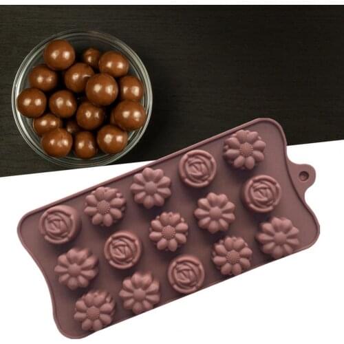 3D Flower Chocolate Mold DIY Silicone 15-Cavity Rose Flower Fondant Mould Ice Tray Handmade Cake Mold Home Baking Accessories