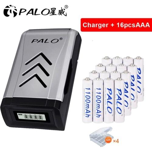 PALO 4-16pcs rechargeable AAA battery 1100mah AAA pre-charge battery for camera+1.2V aa aaa battery charger LCD USB charger
