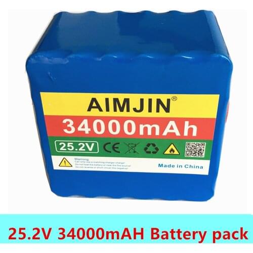 24v 34ah 6S6P 18650 Lithium Battery 25.2V 34000mAh Battery Pack for Bicycle Battery Pack 350w E Bike 250w Motor + 2A Charger