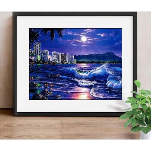 Diamond Embroidery Landscape Full Round Diamond Painting Sea Moon Sticker Picture Of Rhinestone Mosaic Kit Decor Home