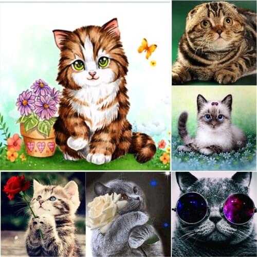 DIY Diamond Painting Lovely Cat Diamond Embroidery Animal Cross Stitch Full Round Square Drill Rhinestone Manual Home Decor Gift