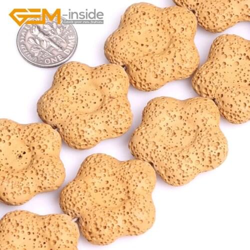 Free shipping! 27mm Flower Colorful Volcanic Sponge Lava Gem stone Beads For Jewelry Making Strand 15" Gem-inside DIY