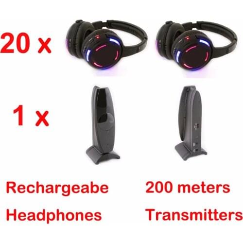 Silent Disco 3 channels 20 LED Headphones with 1 transmitter- RF Wireless For iPod MP3 DJ Music