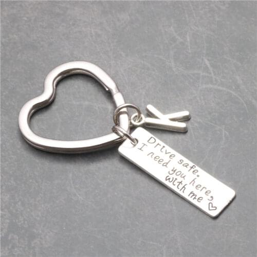 Letter A-Z Key Chain Drive Safe I Need You Here With Me Keychain Jewelry Engraved Bike Star Keyring Llaveros Fathers Day Gift