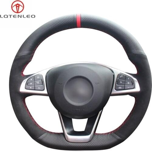 LQTENLEO Black Genuine Leather Suede Car Steering Wheel Cover For Mercedes Benz C200 C250 C300 B250 B260 A200 A250 CLA220 CLS400