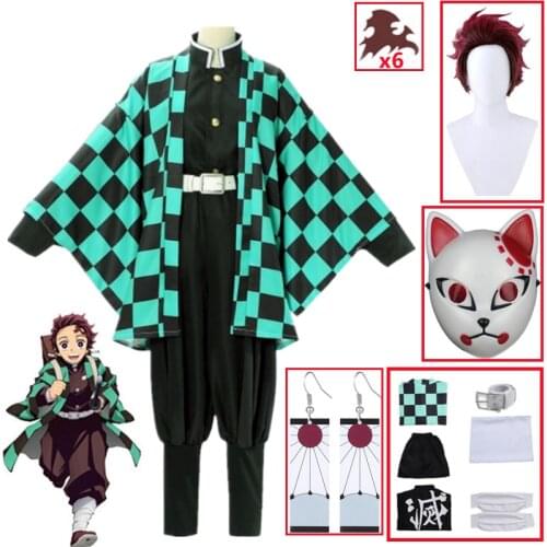Demon Slayer Kimetsu no Yaiba Tanjirou Kamado Cosplay Costume Kimono Cloak Halloween Party Anime Clothes Uniform Set