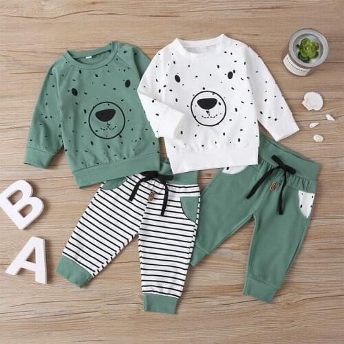 Baby Boys Bear Hoodie Trousers Outfit Cartoon Sweatshirt Tops+ Pants Outfits 2pcs kids clothes Set Toddler Kids Boy Clothes