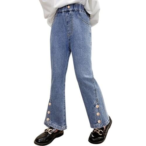 Jeans For Girls Button Fly Kids Jeans Girls Solid Color Children Jeans Spring Autumn Clothes For Girls 6 8 10 12 14
