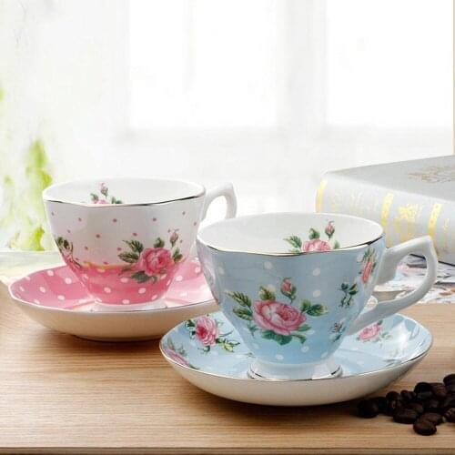 Europe Style Ceramic Bone China Coffee Set Cup and Saucer Spoon Kit Hand Painted Cuckoo Bird Flower Pattern Black Tea Mug