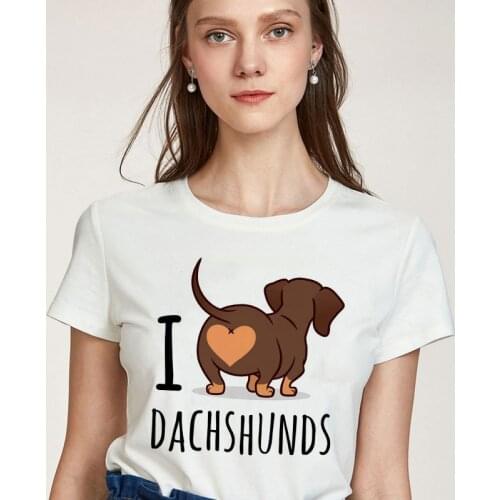 I love dachshund alphabet T-shirt Moda Mujer female T-shirt Harajuku graphic T-shirt Kawaii Ropa Mujer fashionable Tshirt female